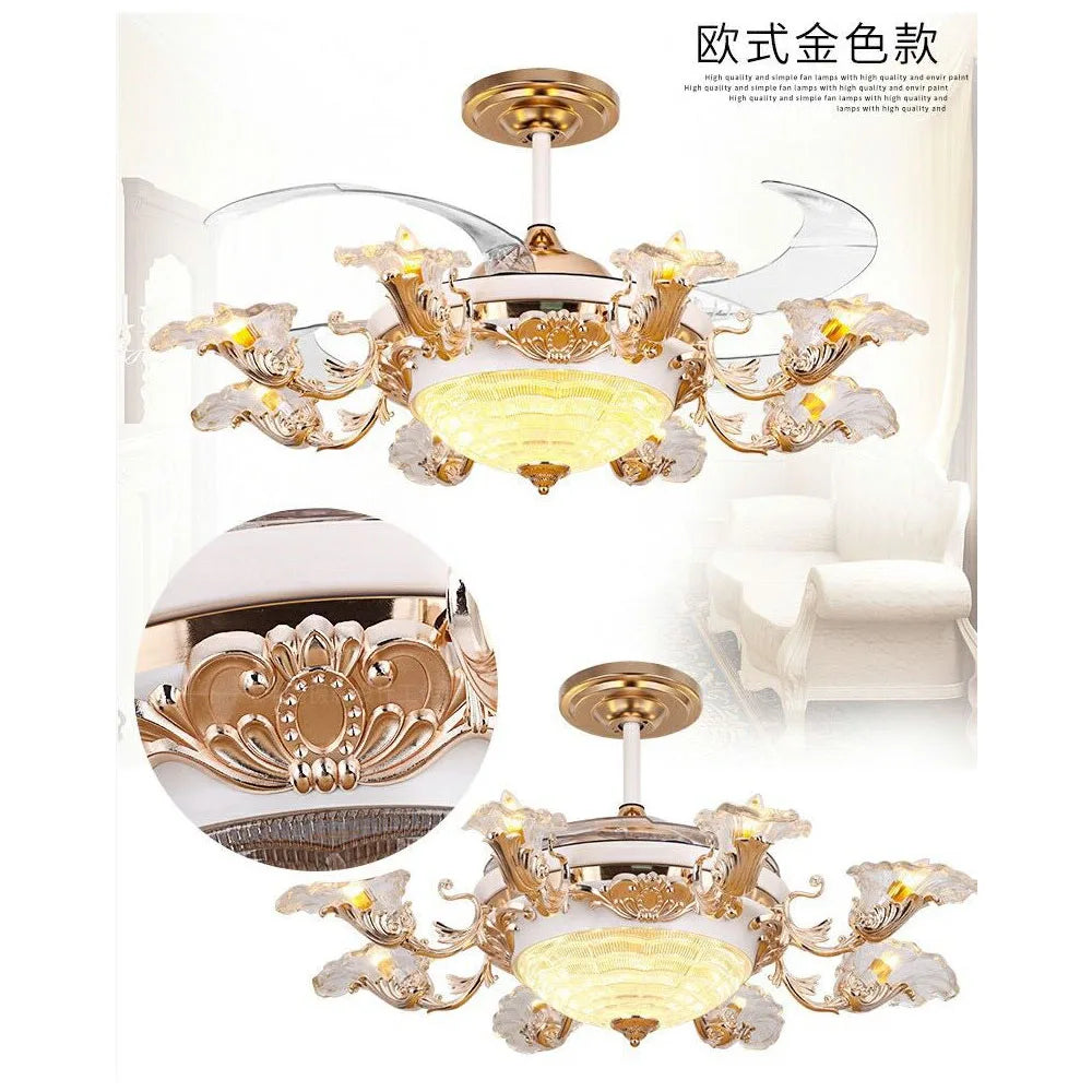 DecorBites™ Golden Retro Ceiling Fan Light with Remote Control and 8 Lights