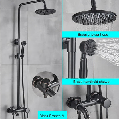 DecorBites™ Black Bathroom Shower Faucet Mixer with 8" Rainfall Shower, Wall Mount Tub Spout