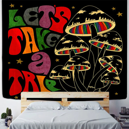 Decobites Psychedelic Mushroom Tapestry Wall Hanging for Boho Witchy Vibes