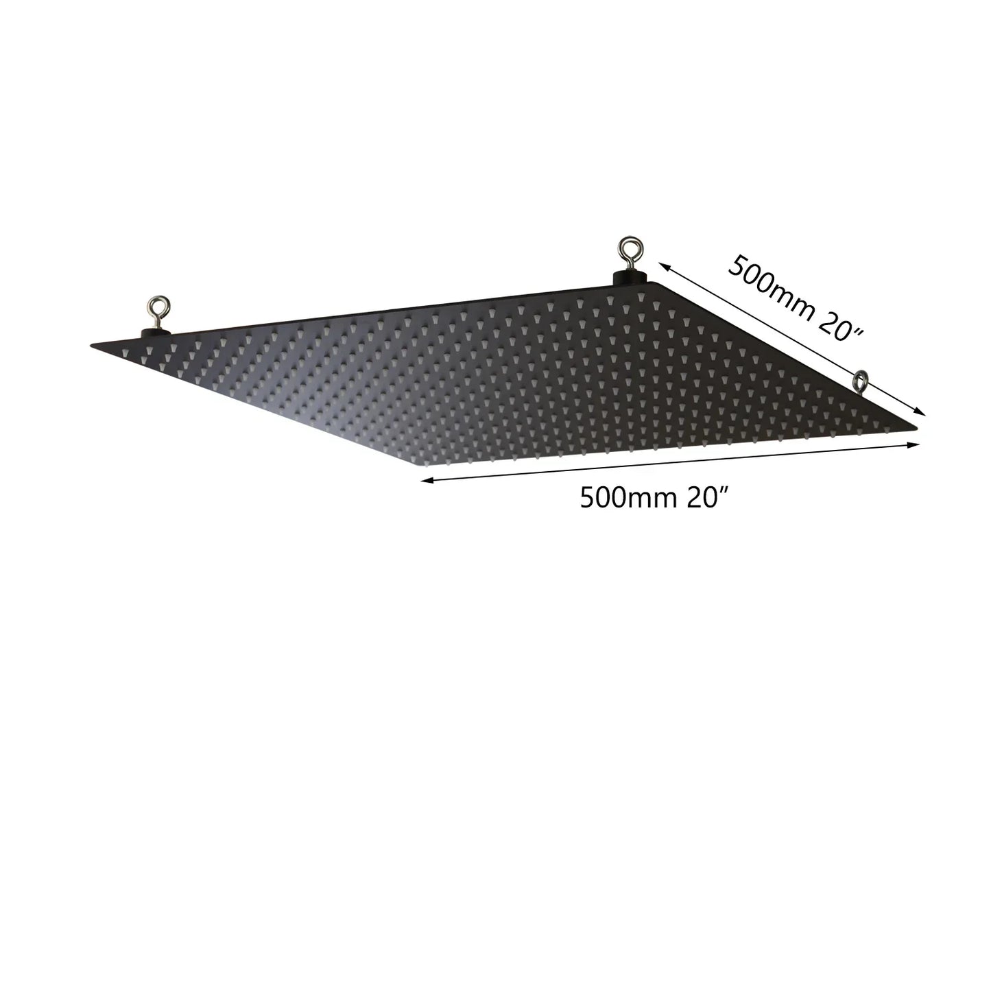 Cabezal de ducha cuadrado tipo lluvia DecorBites™ de 20 pulgadas, súper delgado, negro mate, de acero inoxidable