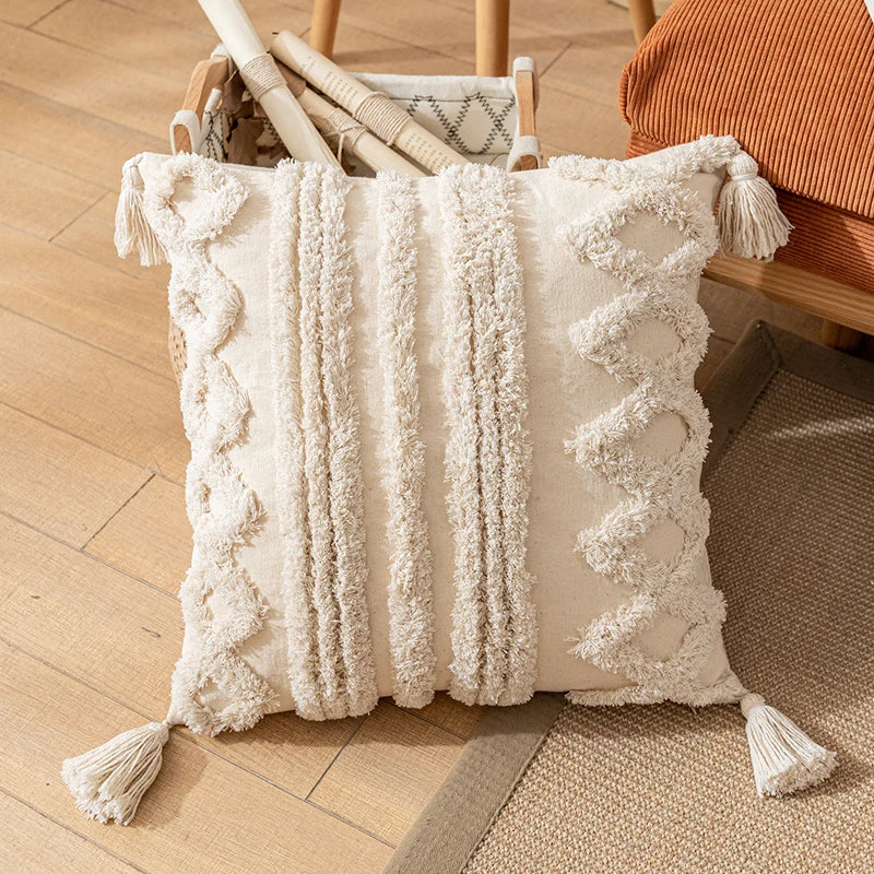 DecorBites™ Boho Cotton Tassel Pillow Cover 45x45cm/30x50cm for Home Decor