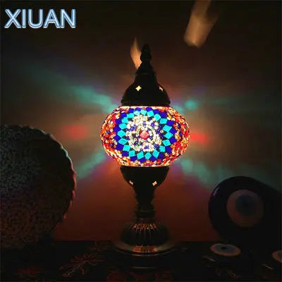 DecorBites™ Colorful Mosaic Table Lamp, Handmade Stained Glass Lampshade
