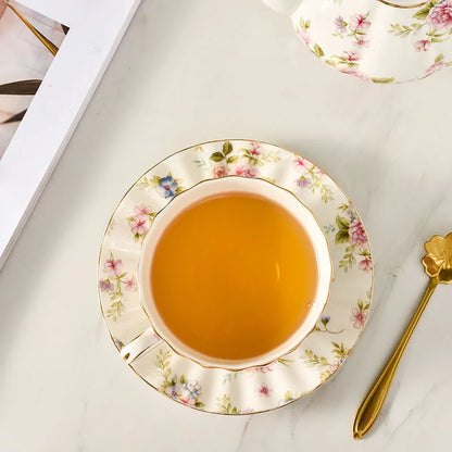 DecorBites™ Elegant Flower Tea Cup Set with Spoon & Saucer