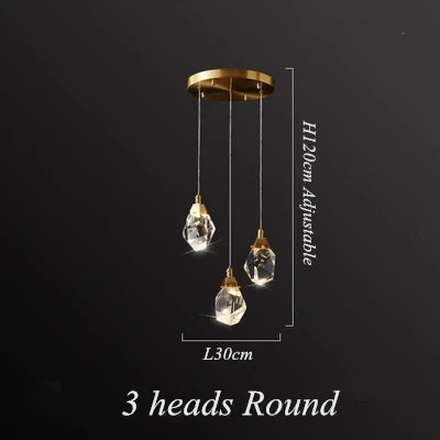 DecorBites™ Diamond Crystal LED Chandelier, Brass Ceiling Pendant Light for Dining Room