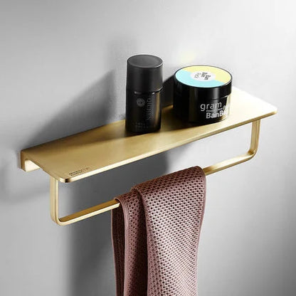 DecorBites™ Brushed Gold Bathroom Hardware Set: Towel Rack, Corner Shelf, Paper Holder, Hook, Toilet Brush Holder