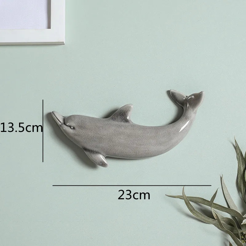 DecorBites™ Dolphin Fish Ocean Background Ceramic Wall Decoration for Children's Room