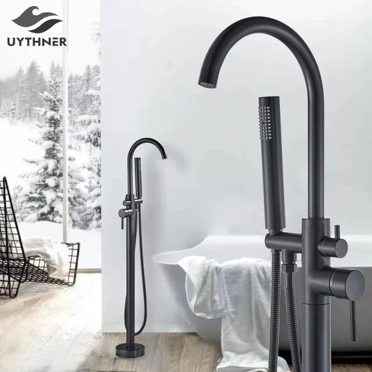 DecorBites™ Black Dual Handle Freestanding Bathtub Faucet Set Floor Standing Bath Mixer Tap