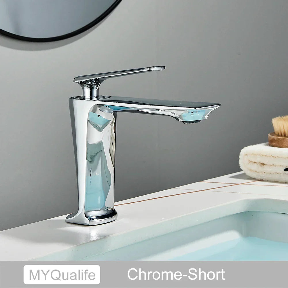 DecorBites™ Black Brass Bathroom Sink Faucet, Hot Cold Water Mixer, Single Handle Deck Mount