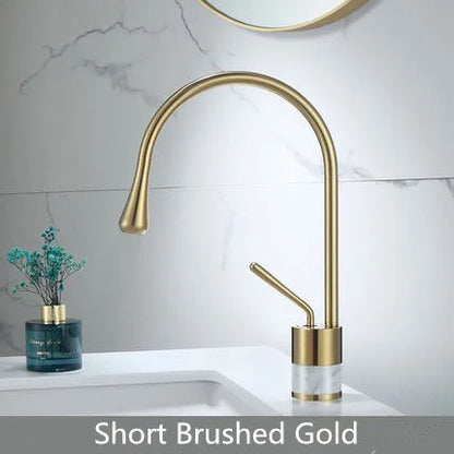 DecorBites™ Gold Brass Marble Basin Faucet Hot Cold Sink Mixer Tap