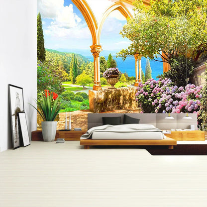 Tapiz DecorBites™ con paisaje de plantas verdes | Tapiz bohemio para pared en City Castle Hill