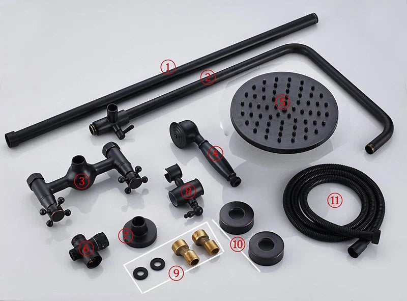 Juego de grifería para ducha DecorBites™ en bronce negro con cabezal de ducha tipo lluvia de 8" y ducha de mano.