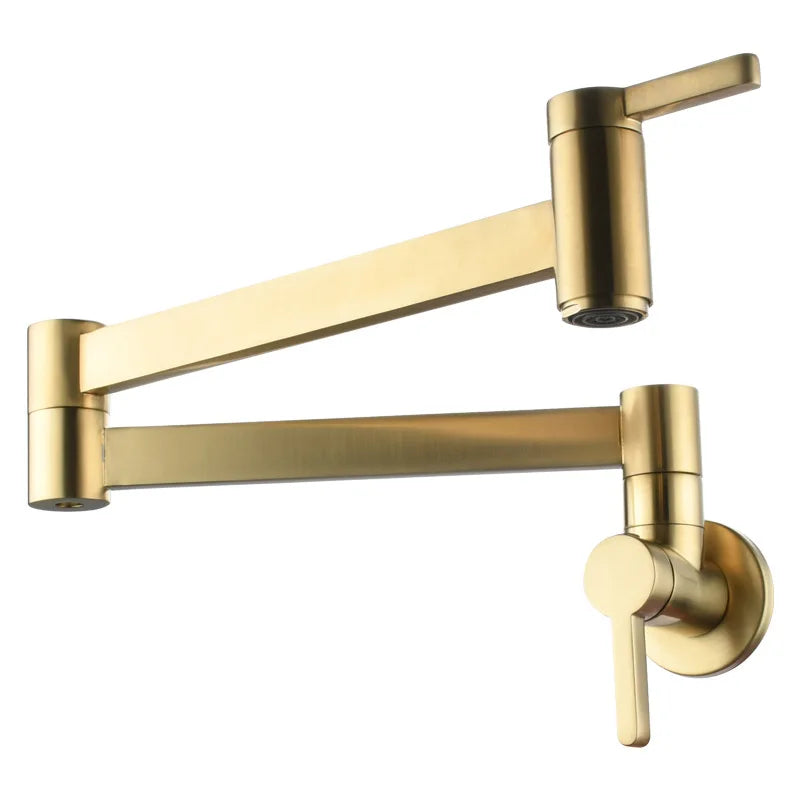 DecorBites™ Brushed Gold Brass Wall Mounted Pot Filler Faucet with Rotating Foldable Spout
