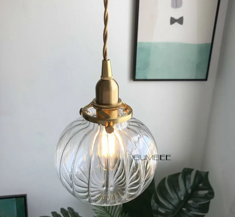 DecorBites™ Brass Glass Pendant Chandelier, Retro Design, E27, Bedroom Bar Hanging Light