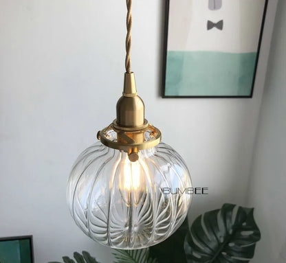 DecorBites™ Brass Glass Pendant Chandelier, Retro Design, E27, Bedroom Bar Hanging Light