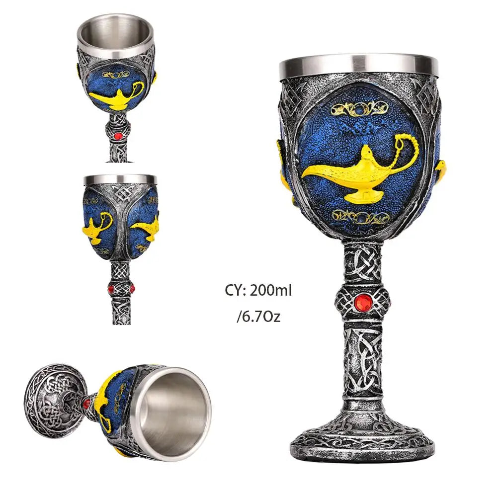 Copa DecorBites™ Rey Dragón 200 ml: Copa de vino retro de acero inoxidable, estilo gótico.