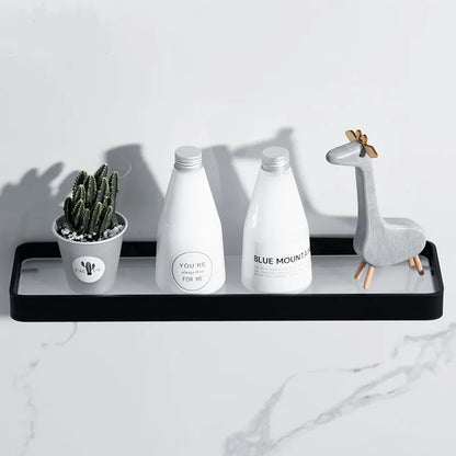 رف زاوية حمام زجاجي أسود من DecorBites™، رف مستحضرات تجميل من الألومنيوم لغرفة الاستحمام