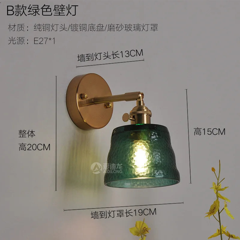 DecorBites™ Green Glass LED Pendant Light - Japanese Style Nordic Copper Hanging Lamp