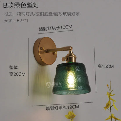 DecorBites™ Green Glass LED Pendant Light - Japanese Style Nordic Copper Hanging Lamp