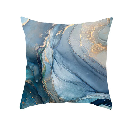 DecorBites™ Blue Ink Gold Edge Geometric Cushion Cover - Polyester Throw Pillow Case