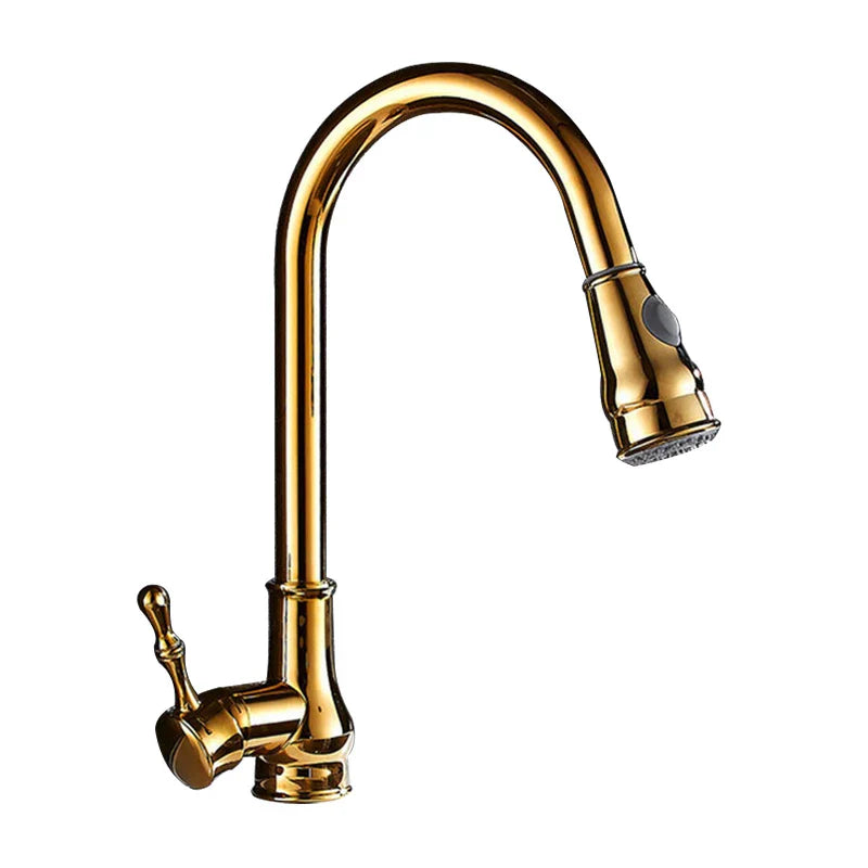 DecorBites™ Gold Kitchen Faucet Pull Out Swivel Water Mixer Tap Single Handle Sink