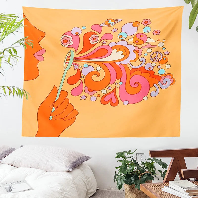 Decobites Colorful Bubbles Tapestry Wall Hanging - Retro 80s Aesthetic Home Decor