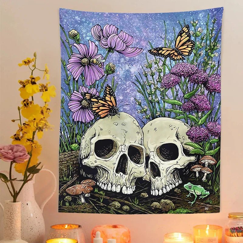 Decobites Psychedelic Skull Flower Butterfly Tapestry Wall Hanging Art for Home Decor