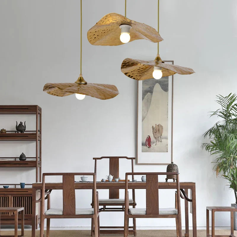 DecorBites™ Golden Iron Lotus Leaf Chandelier for Coffee Shop Restaurant Bedroom
