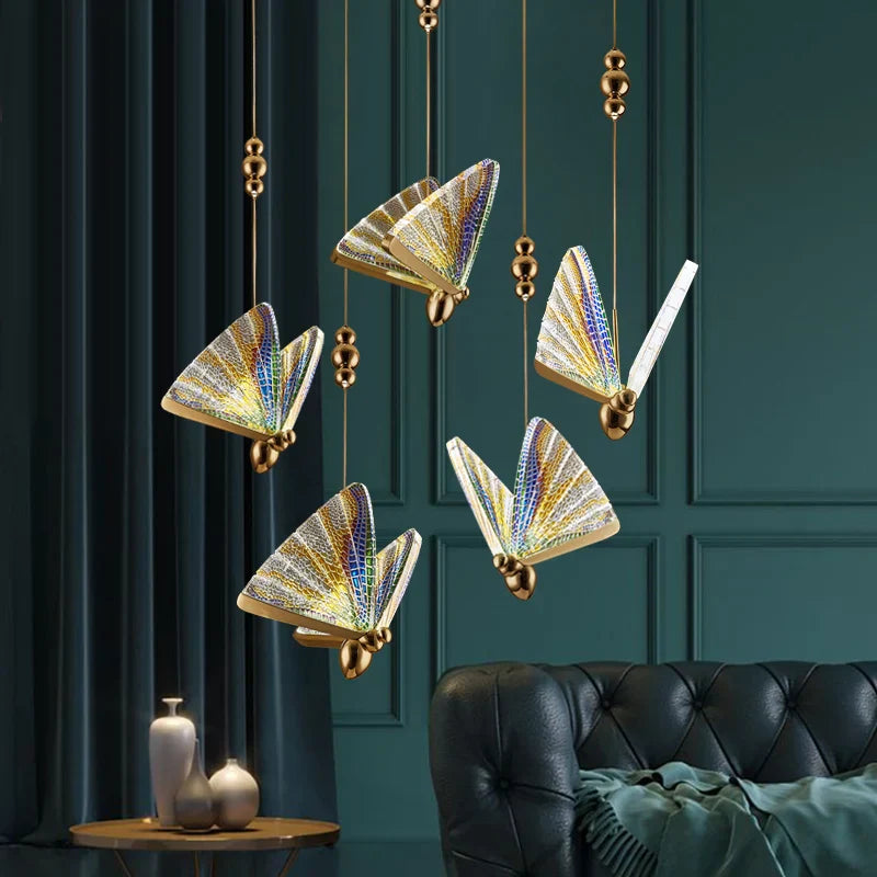 مصباح معلق LED على شكل فراشة من DecorBites™ لغرفة المعيشة - ثريا من الأكريليك الملون بتصميم حشرات