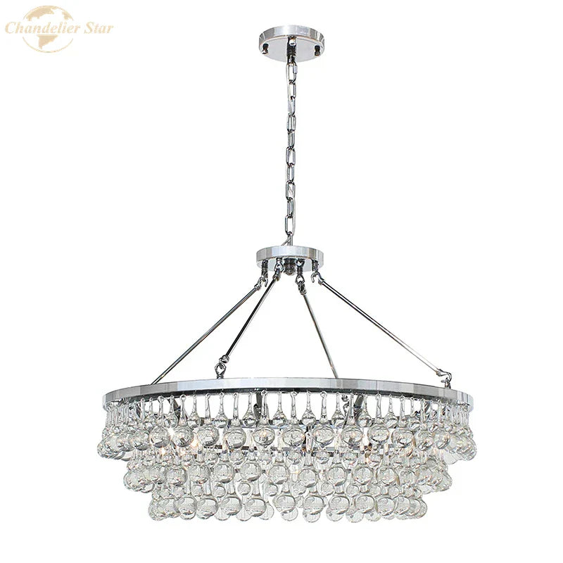 DecorBites™ LED Round Glass Chandeliers Raindrop Pendant Lights Modern Living Hanging Lamps