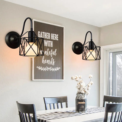 DecorBites™ Black Cage Guard Wall Sconce LED Lamp Indoor Retro Lighting Fixture