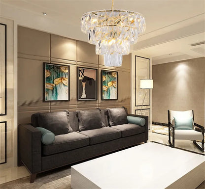 DecorBites™ Gold Steel Crystal LED Pendant Light Fixture Luxe Round Hanging Lamp