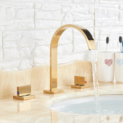 DecorBites™ Dual Handle Gold Basin Faucet - Deck Mounted Hot/Cold Water Mixer Tap
