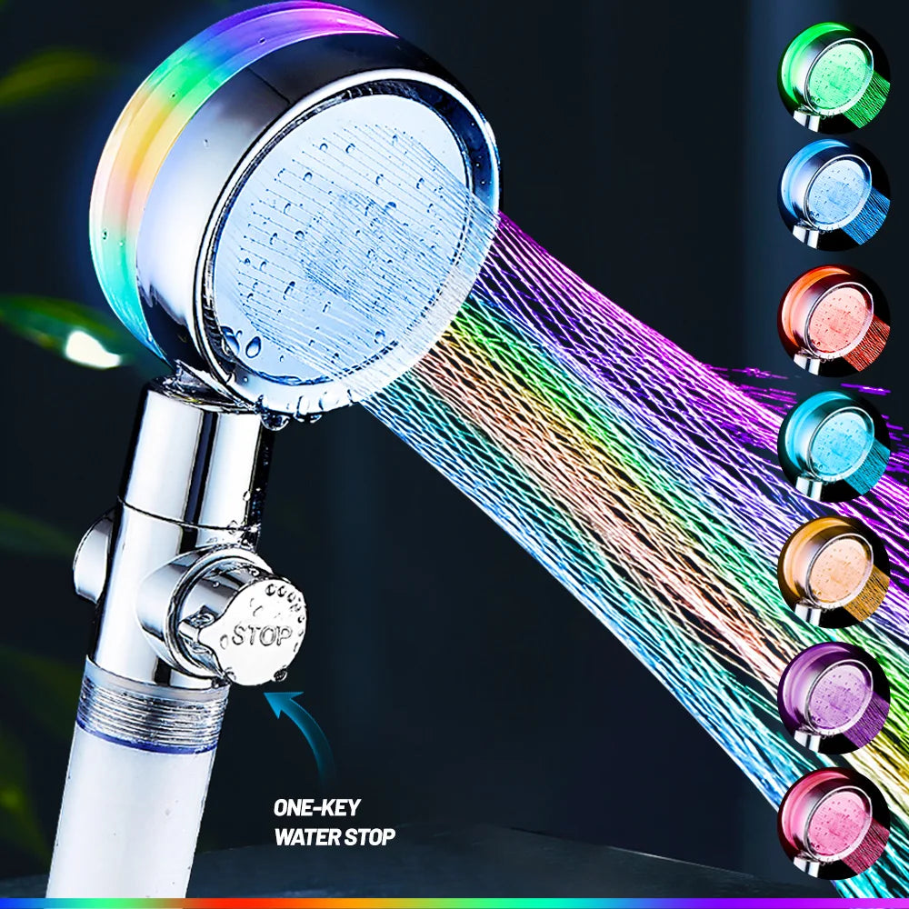 DecorBites™ 7-Color LED Handheld Shower Head with Stop Button and High Pressure Nozzle