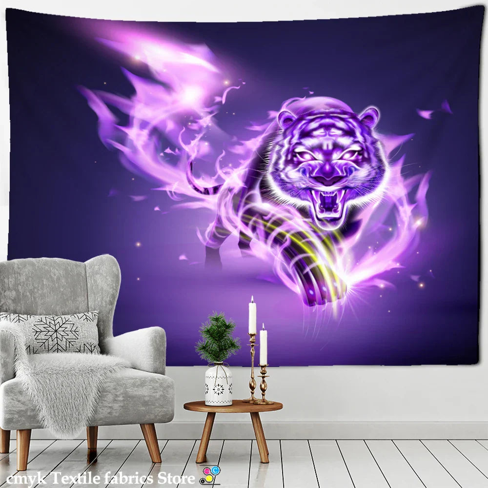 Psychedelic Tiger Tapestry Wall Hanging by Decobites - Witchcraft Animal Art for Hippie Home