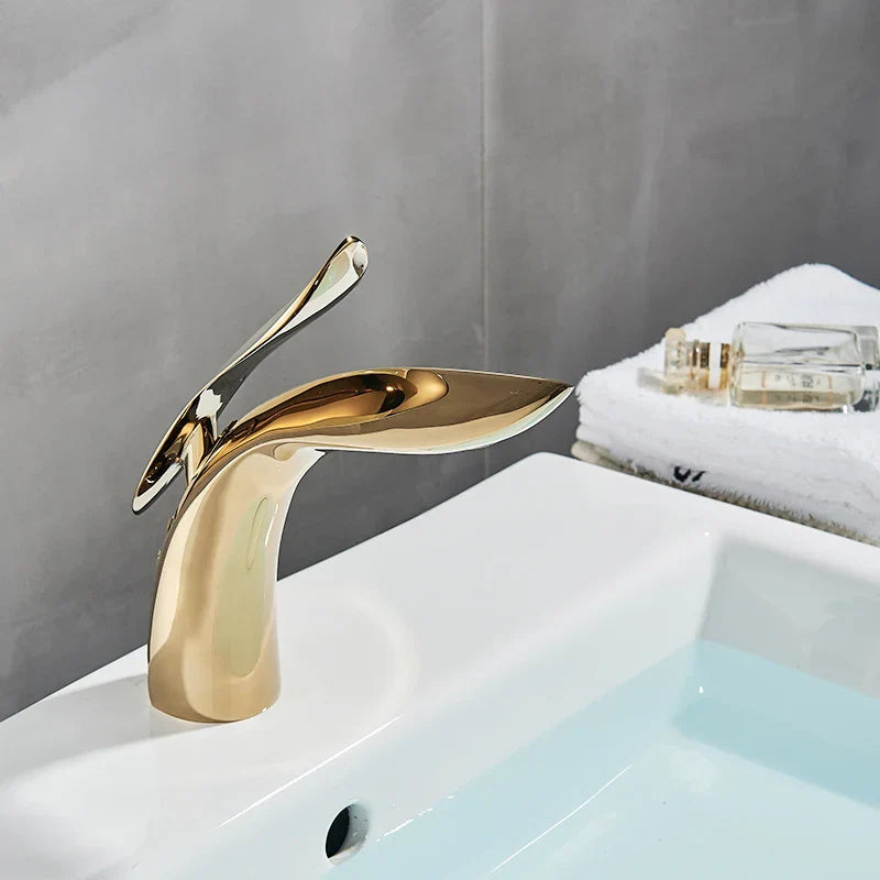 Rose Gold Waterfall Faucet Single-Hole Design