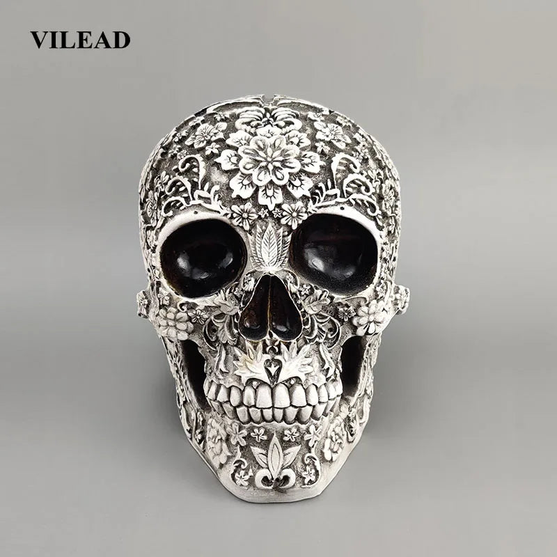 ديكور بايتس™ تمثال جمجمة منحوتة مقاس 20 سم، ديكور منزلي للهالوين، زينة حرفية منحوتة