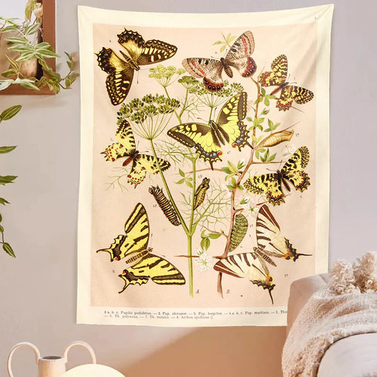 Vintage Butterfly Tapestry Wall Art Illustration Chart for Boho Decor by Decobites