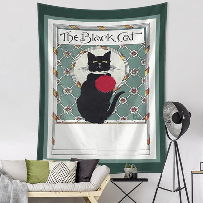 Decobites Black Cat Tarot Tapestry: Psychedelic Hippie Wall Hanging Room Decor