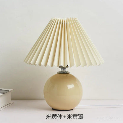 DecorBites™ Japanese Ceramic Table Lamps Living Room Pleated Skirt Lampshade Warm Bedroom Lighting