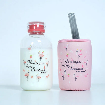 زجاجة مياه زجاجية على شكل حيوان من ديكوربايتس™ مع غلاف | تصميم كاواي لطيف للأنشطة الخارجية