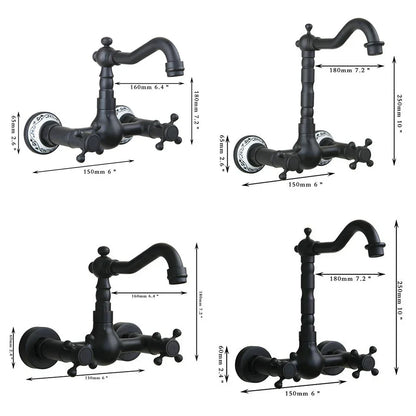 DecorBites™ Black Swivel Wall Mounted Bathroom Faucet with Ceramic Base - 2 Handles