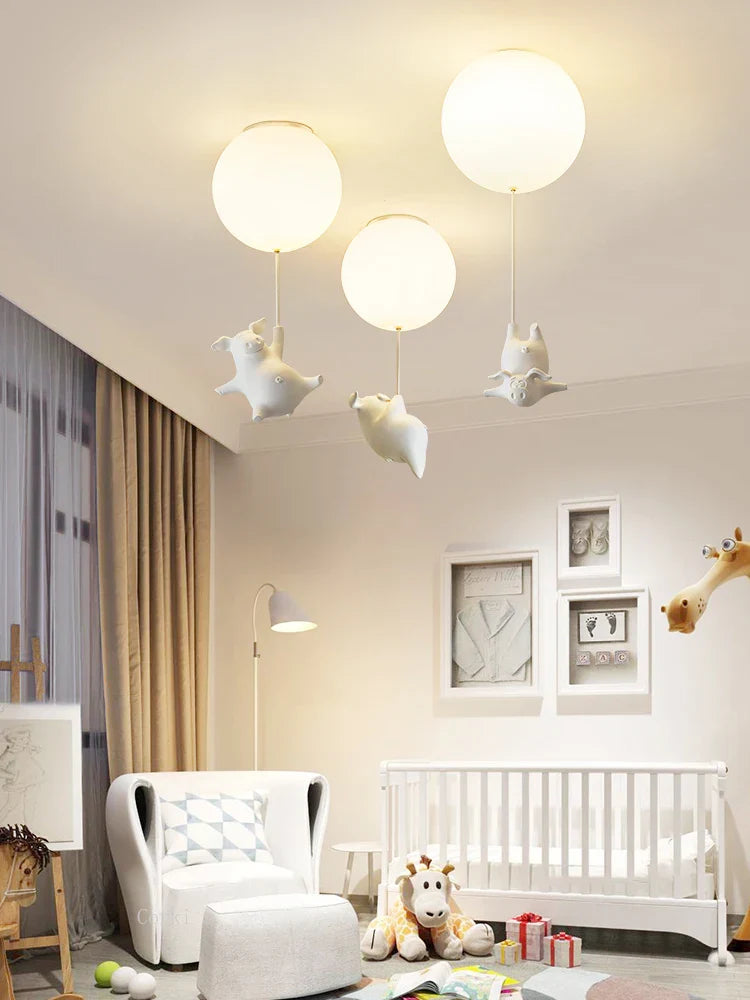 DecorBites™ Flying Pig Resin LED Ceiling Light Kids Bedroom Lamp Deco Fixtures