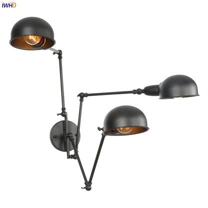 DecorBites™ Loft Antique Edison Wall Sconce Swing Arm Wall Light - 3 Heads Black