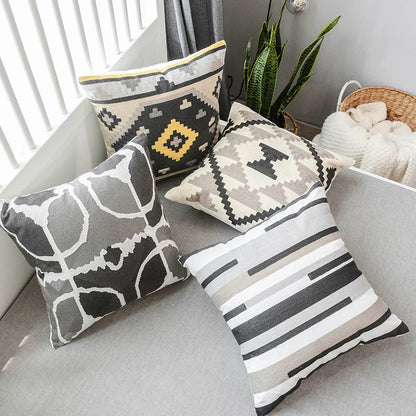 DecorBites™ Grey Embroidered Cotton Pillow Cover 45x45cm for Home Decor and Living Room