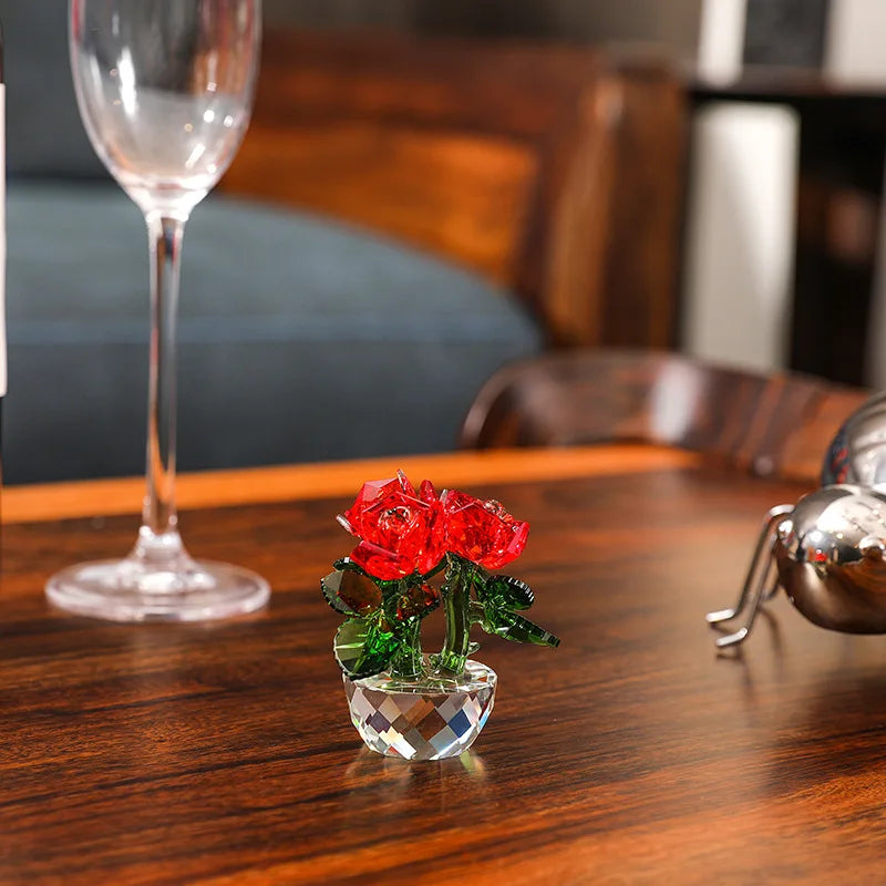 DecorBites™ Crystal Rose Flower Dreams Glass Paperweight Bouquet Sculpture