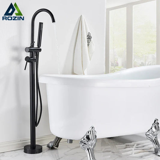 DecorBites™ Black Floor Standing Bathtub Faucet with 7 Colors LED Swivel Spout