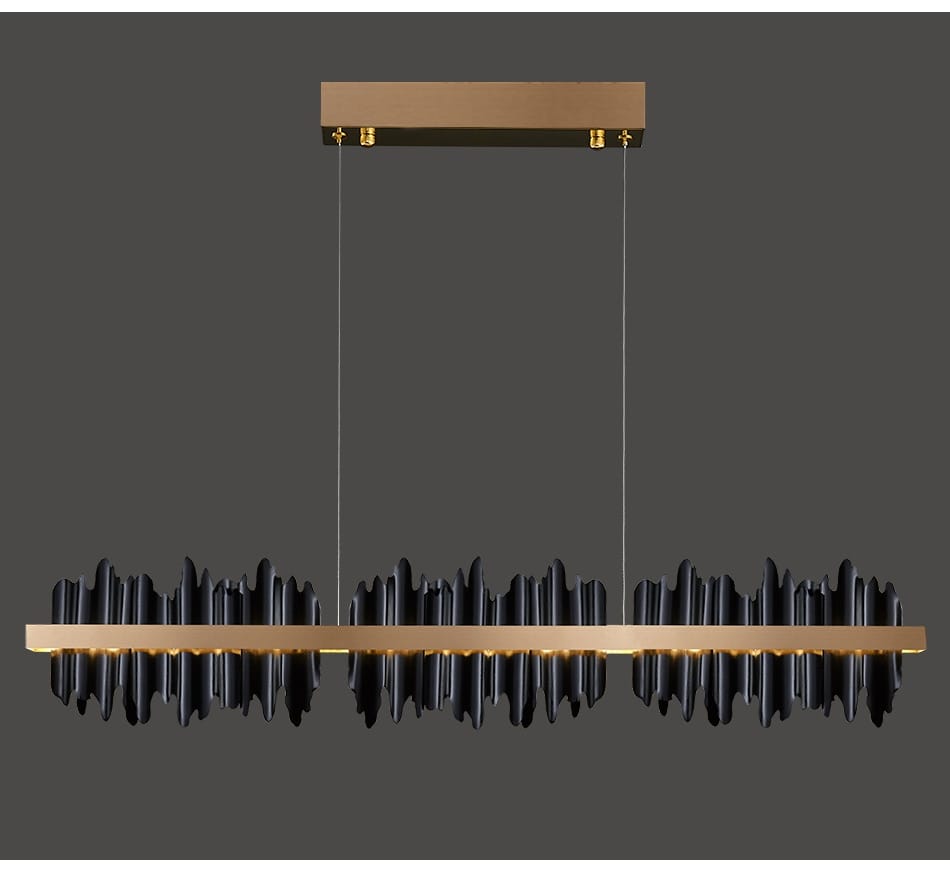 Modern gold and black iceberg led chandelier lighting featuring a sleek wave-like design ideal for dining room use.