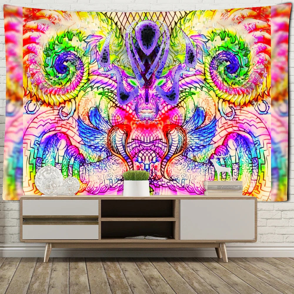 Psychedelic Eyes Tapestry Witchcraft Abstract Colorful Grim Reaper Hippie Home Decor by Decobites