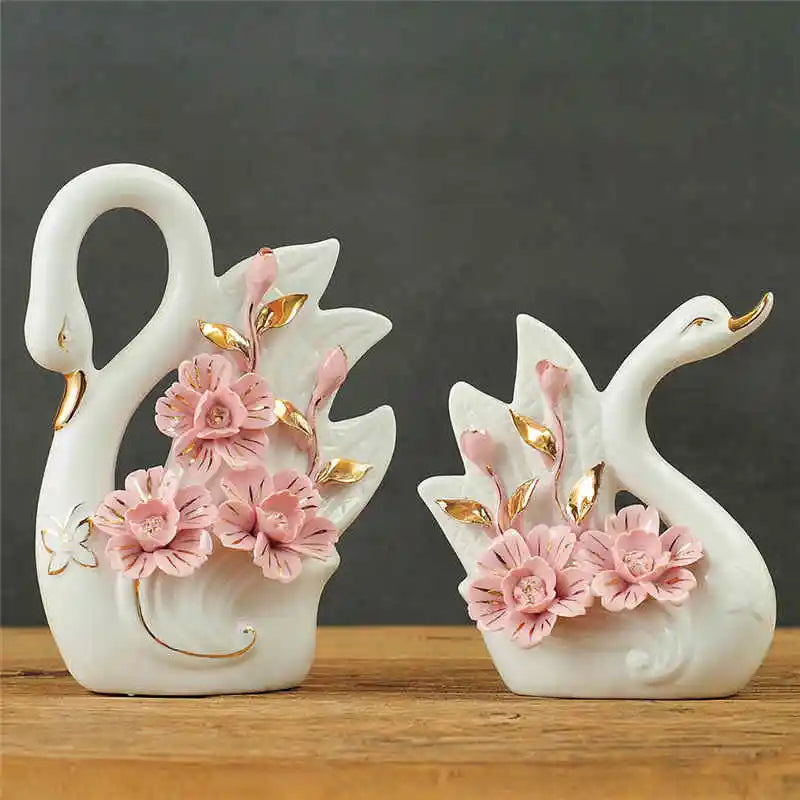 DecorBites™ Elegant Swan Sculpture Figurines Pair for Home Décor & Wedding Gift