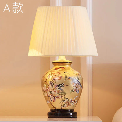 DecorBites™ Chinese Bird Flower Ceramic Table Lamp for Bedroom Living Room Bedside